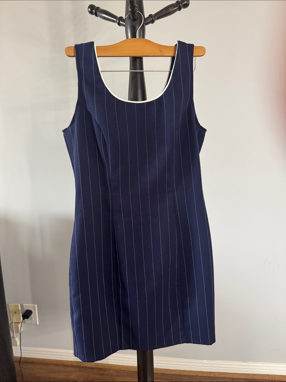 Navy Pinstripe Sleeveless Dress - Vintage